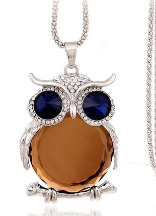 Кулон з ланцюжком сова 68 см різнобарвний