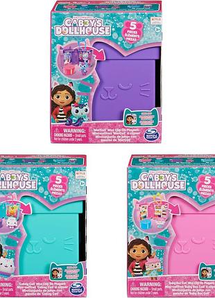 Игровой набор кукольный домик габби: 3 игровых набора с клипсами, фигурки cakey, baby box и merc