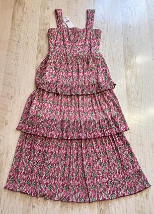 Красивое ярусное миди платье в цветы плиссе f&amp;f