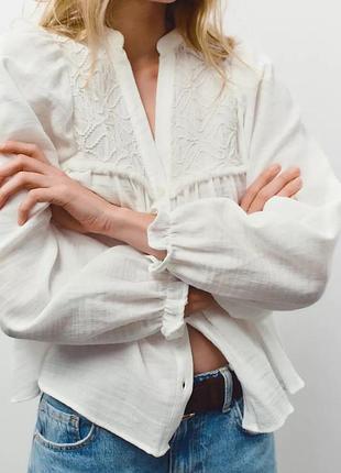 Сорочка жіноча біла з вишивкою zara new