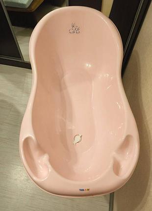Дитяча ванночка tega baby lux зайчики зі зливом 102 см світло-рожева