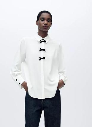 Рубашка женская бежевая с бантами zara new