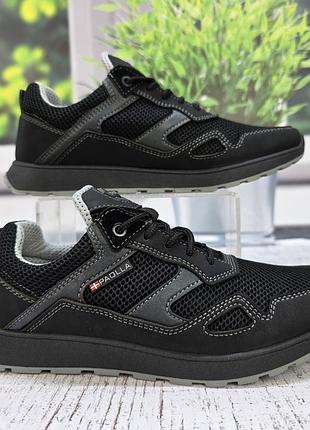 Кросівки чоловічі poolla чорні сітка з екошкірою 3808_2