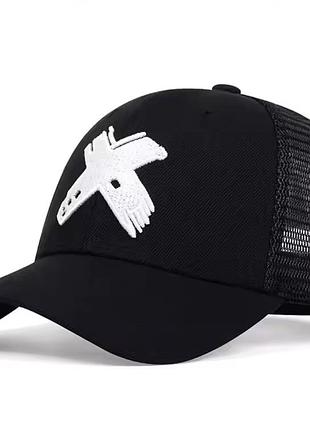 Кепка бейсболка універсальна сітка чоловіча жіноча вишивка біла x чорна