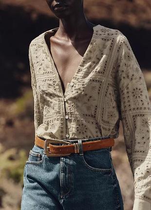 Рубашка женская хаки с вышивкой zara new