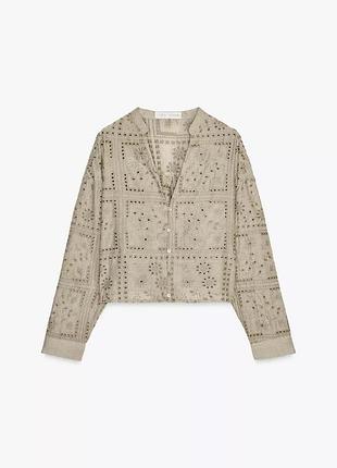 Сорочка жіноча хакі з вишивкою zara new4 фото