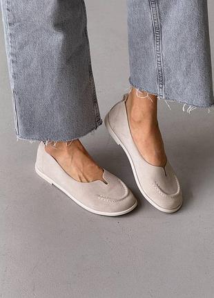 Бежевые натуральные замшевые туфли балетки barefoot с анатомическим круглым носиком замша беж