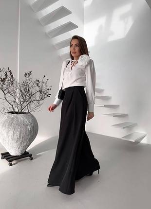 Костюм блуза юбка длинная черный белый