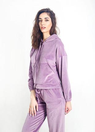 Костюм прогулочный велюр худи с капюшоном и джоггеры 7 цветов