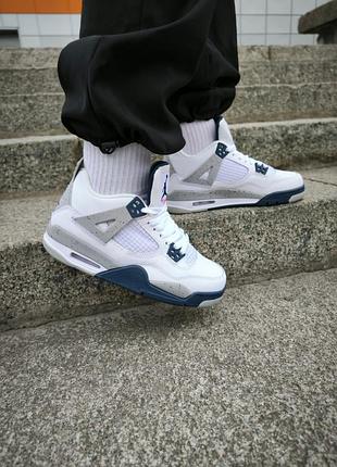 Кроссовки nike air jordan retro 4 white grey blue