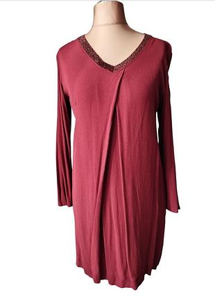 Элегантное платье марсала с длинными рукавами и v образным вырезом, италия