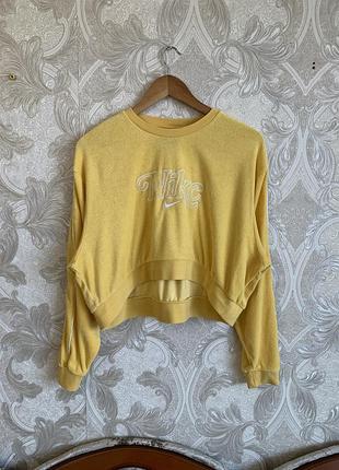 Желтая оверсайз кофта свитер худи олимпийка лонгслив свитшот кроп nike retro femme оригинал