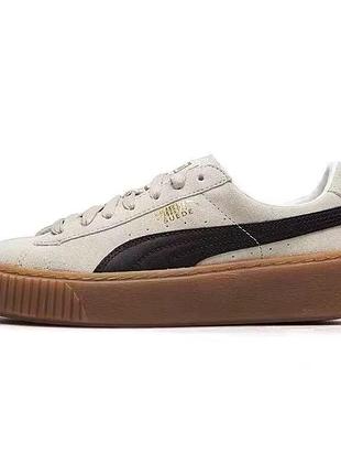 Puma suede platform core whisper white black  кросівки кеди жіночі чоловічі бежеві чорні