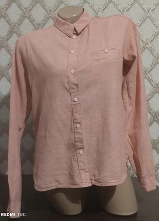Красивая женская рубашка персикового цвета 55% лен, 45% коттон.