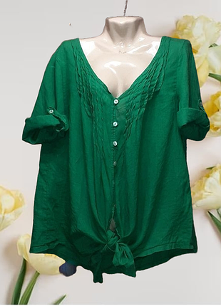 Льняная блуза рубашка с узлом лен италия