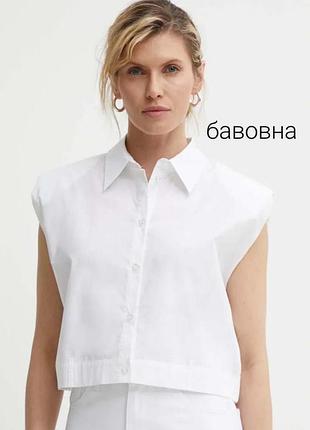 Оригинальная хлопковая белая рубашка primark без рукавов с вшитыми плечками