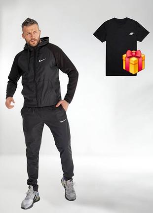 Мужской спортивный костюм nike на весну сочетание плащевки и дайвинга + футболка в подарок