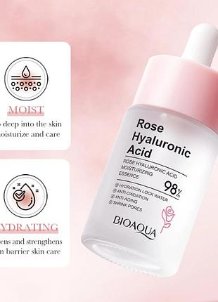 Зволожувальна есенція для обличчя bioaqua rose hyaluronic acid moisturizing essence з екстрактом троянди