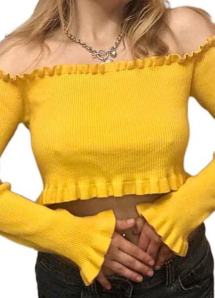 Винтажный медовый кроп-топ с открытыми плечами в рубчик vintage 2000s y2k