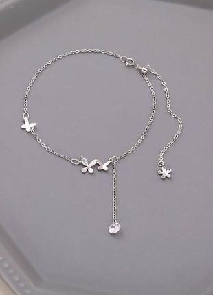 Браслет на ногу бабочки, анклет с фианитами, серебряное покрытие 925 пробы, длина 24 см, регулируется до любой