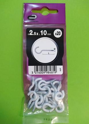 Вертлюжный крюк белый (d×l) 2,5×10мм.(20шт.), made in prc, китай.