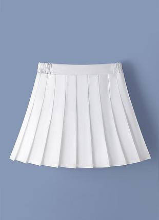 Спідниця з шортиками біла 6587 класична пліссе спідничка білосніжна висока талія в школу дитяча