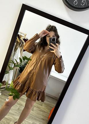 Кожаное платье рубашка zara