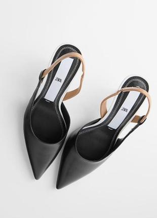Босоножки слингбек zara черный бежевый 39 размер