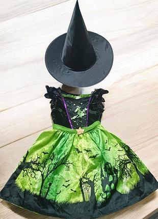 Платье костюм ведьма ведьмочка с шляпой 3-4 года