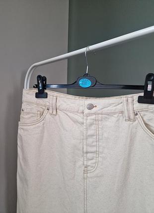 Молочная джинсовая натуральная юбка primark xl- 2xl джинсовая юбка меди2 фото