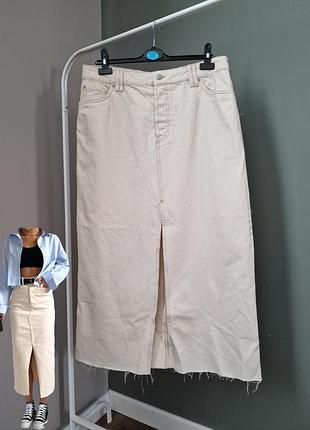 Молочная джинсовая натуральная юбка primark xl- 2xl джинсовая юбка меди