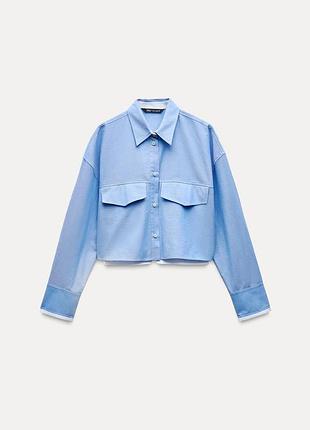 Сорочка zara, укорочена сорочка оксфорд zara, блакитна сорочка zara 3