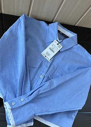 Сорочка zara, укорочена сорочка оксфорд zara, блакитна сорочка zara 7