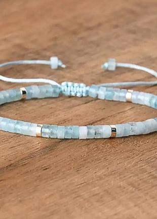 🔺🐬 тонкий браслет-фенечка з натурального аквамарину5 фото
