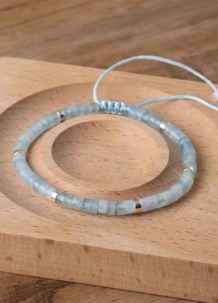 🔺🐬 тонкий браслет-фенечка з натурального аквамарину4 фото