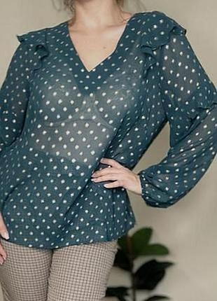 Изумрудная блуза в принт с объемными рукавами #272#