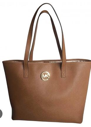 Сумка сумочка шоппер кожа тоут michael kors коричневая лого большая