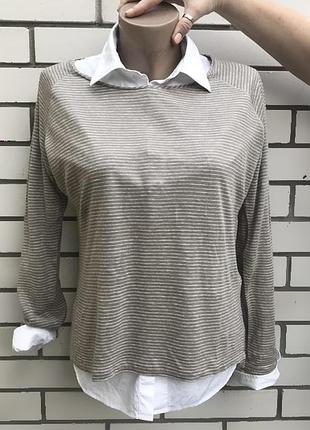 Лляна кофта в смужку,джемпер подовжений по спинці,льон 100%, massimo dutti