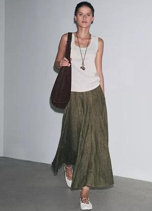Спідниця жіноча хакі лляна zara new