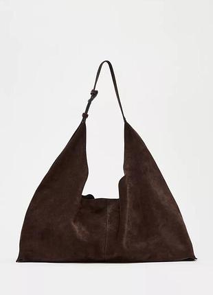 Коричнева замшева сумка мішок zara new