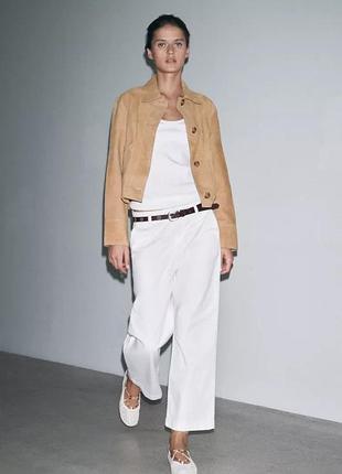 Укороченные белые брюки женские zara new