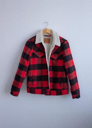 Шерпа куртка пиджак шерстяной оригинал шерсть пальто levis в клетку тедди флис
