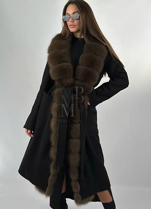 Женское весеннее кашемировое пальто мечта с натуральным мехом финского песца, 42-54 размеры