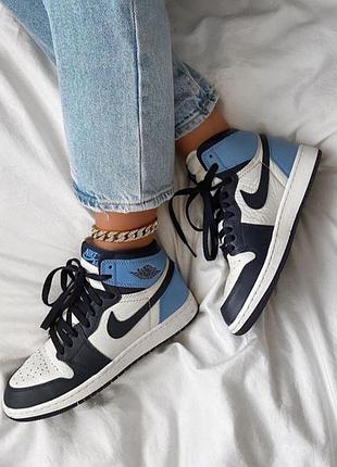 Кросівки ✨nike air jordan 1 retro Cross og obsidian✨шкіряні кросівки кроси унісекс хайтопи з логотипом