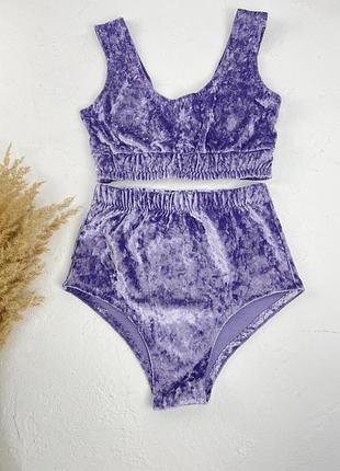 Костюм для тренировки топ и трусики лиловый сиреневый pole dance