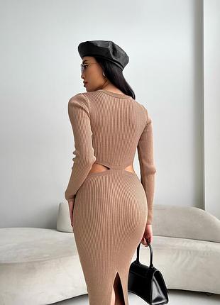 Довга облягаюча сукня з вирiзом (5 кольорiв) бавовняна сукня в рубчик2 фото