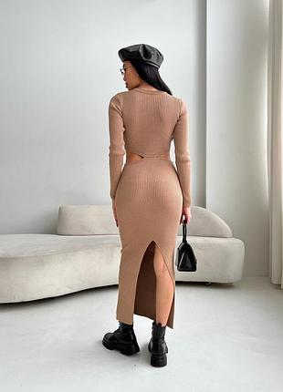 Довга облягаюча сукня з вирiзом (5 кольорiв) бавовняна сукня в рубчик5 фото