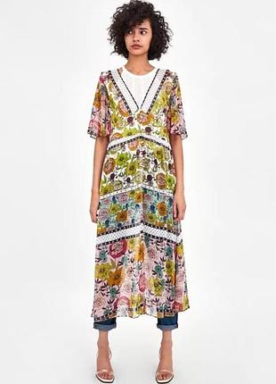 Длинное шифоновое платье кимоно zara, кафтан, туника, р. xs, пляжная туника