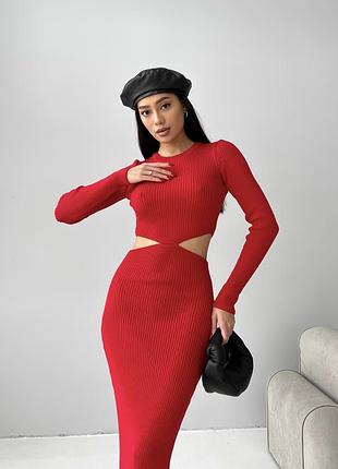 Довга облягаюча сукня з вирiзом (5 кольорiв) бавовняна сукня в рубчик8 фото