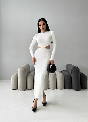 Довга облягаюча сукня з вирiзом (5 кольорiв) бавовняна сукня в рубчик10 фото